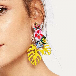 Pendientes de flores y lentejuelas tropicales - 1 par