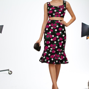 Set estampado de lunares de top corto sin mangas y falda de sirena