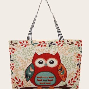 Bolso en tela y patrón con dibujo animado de búho