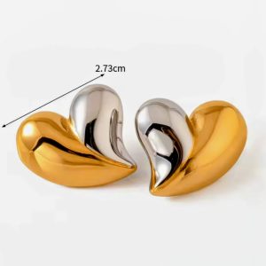 Pendientes en forma de corazon en acero inoxidable dorado/plateado