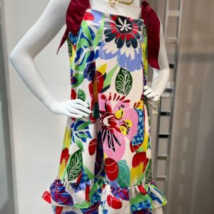 Vestido corto multicolor con cintas amarradas en hombros