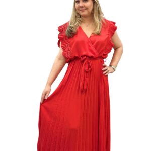 Vestido plisado con detalle en mangas