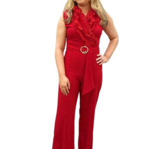 Jumpsuit con ruchas delanteras y cinturón