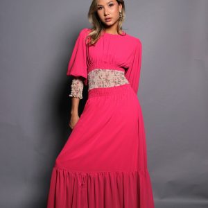 Maxi dress Fucsia con manga larga Gardenias Cava