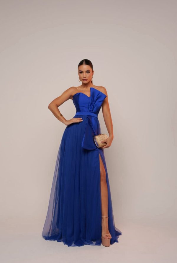 Maxi dress elegante strapless con falda brillo