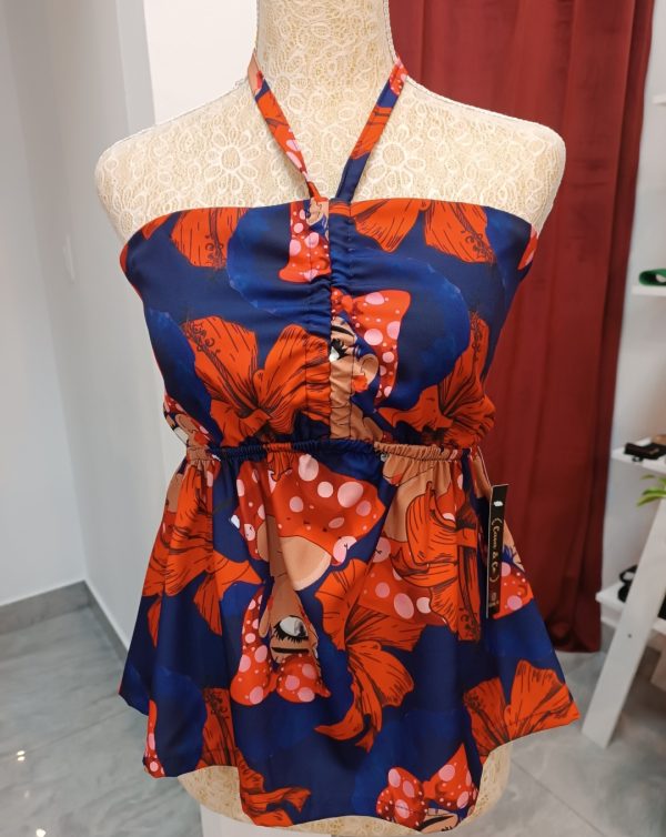 Top peplum estampado caras con tirantes Floraleza