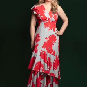 Vestido maxi con ruchas mangas asimétricas- Crucero