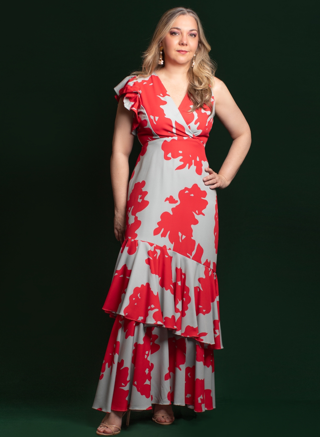 Vestido maxi con ruchas mangas asimétricas- Crucero