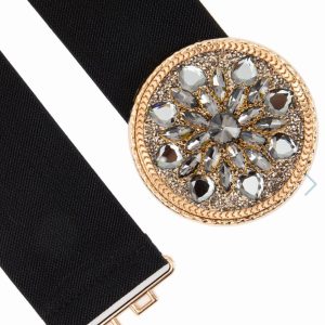 Cinturón elástico con hebilla redonda con piedras