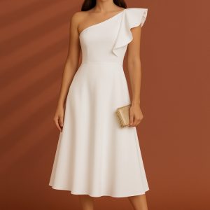 Vestido blanco satinado one shoulder