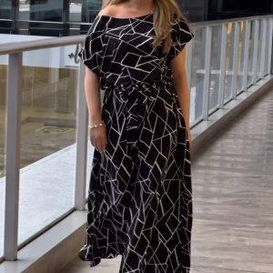 Vestido largo con estampado geométrico black&white CAVA