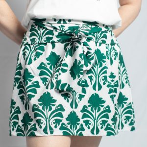 Falda mini estampada con cinturon de tela en cintura - Lumina Collection