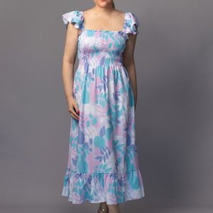 Vestido midi con espalda abierta estampado de hojas Capsula CAVA