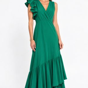 Vestido maxi con ruchas mangas asimétricas- Crucero