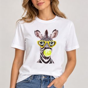 Camiseta de manga corta estampado de zebra con lentes fluorescentes