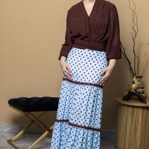 Maxi falda polka dots con encaje en cintas y volantes en dobladillo CAVA