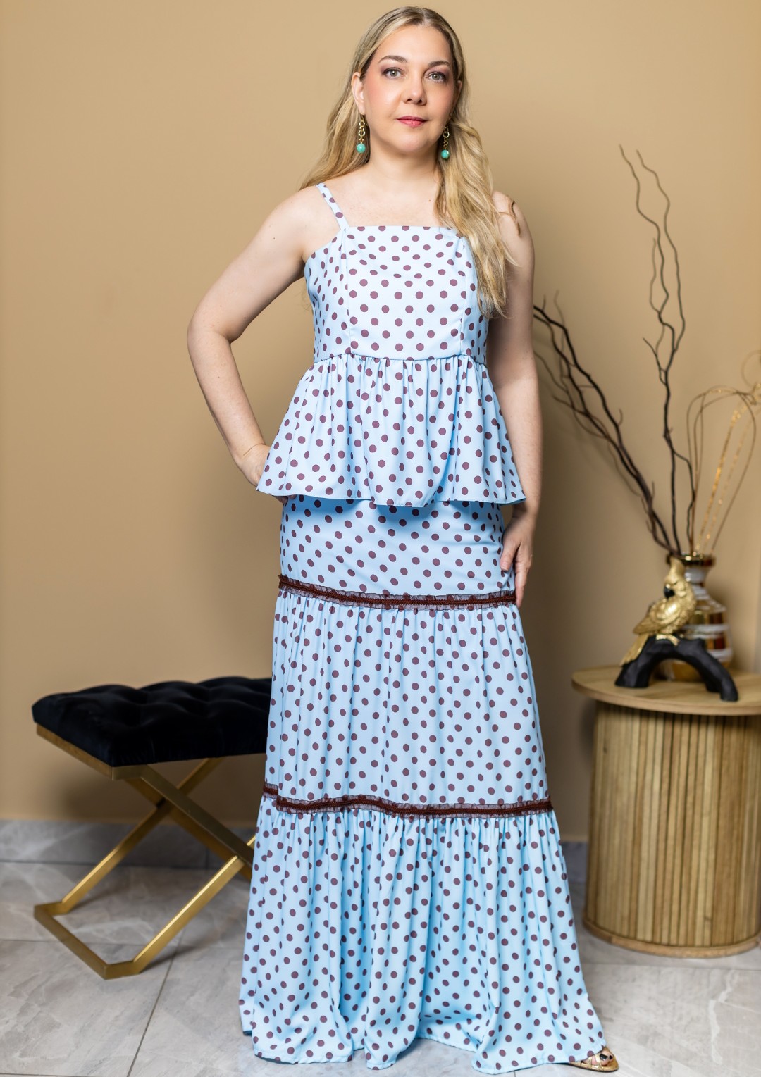 Maxi falda polka dots con encaje en cintas y volantes en dobladillo CAVA - Imagen 2